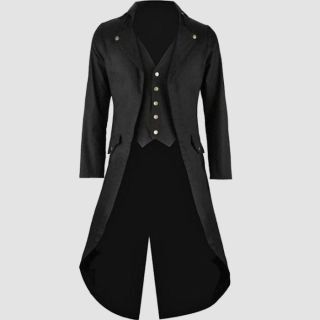Men's Black Gothic Steampunk Victorian Long Coat