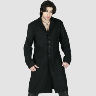 Men's Black Button Down Long Lapel Coat