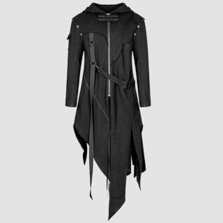 Men's Gothic Punk Vintage Retro Zipper Strap Coat
