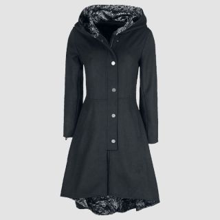 Black Coat with Big Hood and Lacing