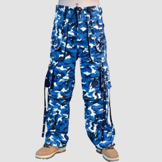 Blue Camo Cargo Pants With Black Stripes