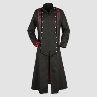 Men's Gothic Black Brocade Pattern Coat