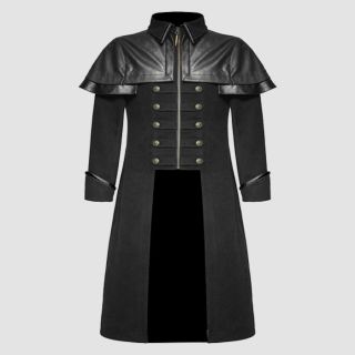 Men Black Gothic Steampunk Wool Military Long Coat 