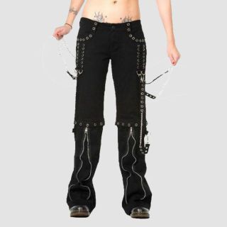 Women's Gothic Zip Pants With Silver Chains