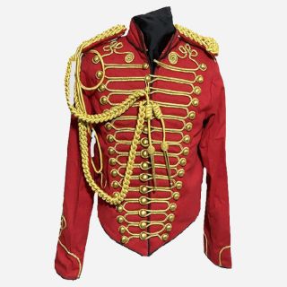 Women's Black Red Military Hussar Jacket Gold Braids