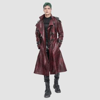 Men's Burgundy Navigator Long Trench Coat