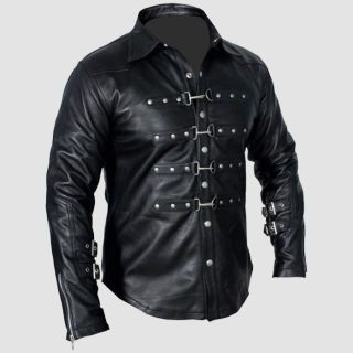 Men's Black Leather Strap Shirt