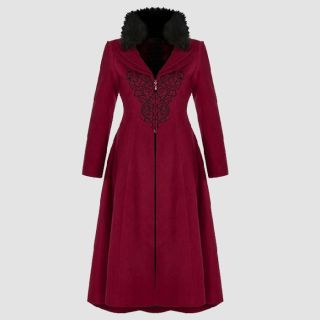 Women's Gothic Faux Fur Collar Red Coat