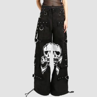 Big Black & White Skull Print Pants