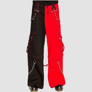Black And Red Split Leg Cargo Pants