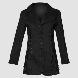 Women's Gothic Black Long Drawstring Jacket