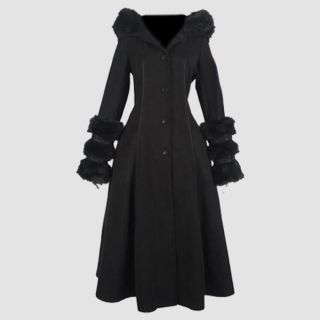 Elegant Faux Fur Hooded Long Gothic Coat