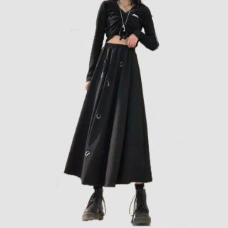 Black Punk Gothic Elastic High Waist Buckles Decoration Skirt