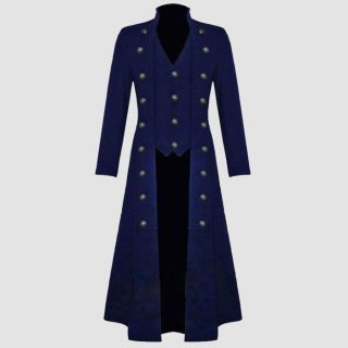 Men's Steampunk Clothing Military Trench Long Cosplay Blue Coat