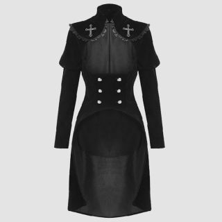 Gothic Cross Double-Breasted Long Velvet Jacket