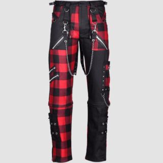 Red And Black Damned Checked Gothic Straps Pant