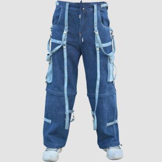 Goth Denim Cargo Pants With Straps
