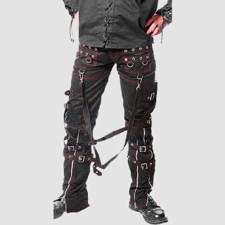 Gothic Vlone Strapped Pants For Men Punk Metal Rivet Jeans