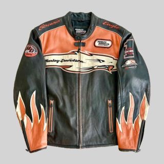 Harley Davidson Orange Screaming Eagle Leather Jacket