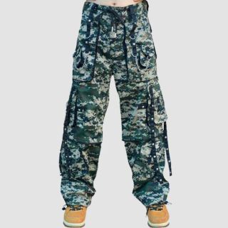 Green Camouflage Cargo Pants With Black Stripes