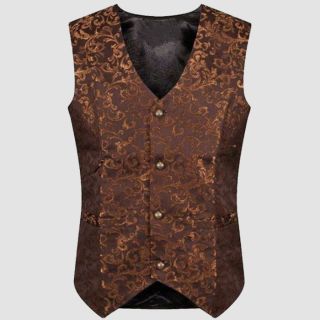 Men's Tailored Formal Goth Steampunk Gold Brocade Vest