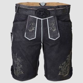 Lederhosen Grey Short with Belt Embroidery