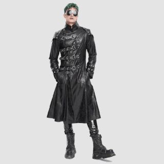 Men's Post-Apocalyptic Faux Leather Long Coat