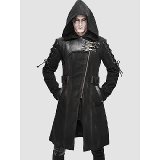 Men's Black Coat With Lace Up On Sleeves