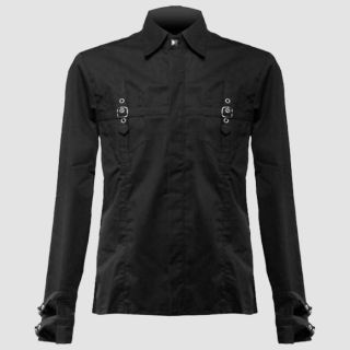 Men's Gothic Lock Cardy Fine Black Denim Shirt Cotton Material