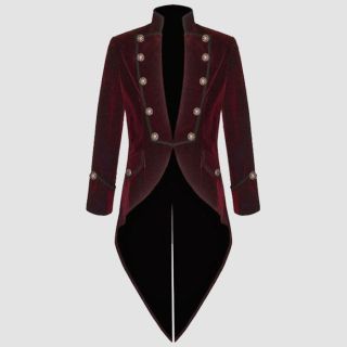 Men Red Velvet Goth Steampunk Victorian Tail Coat