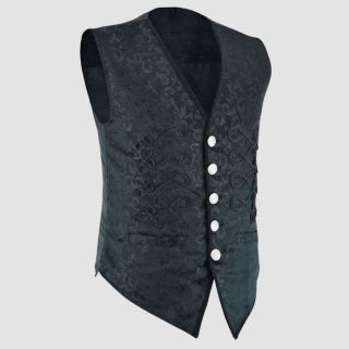 Men's Brocade Damask Vest Waistcoat Goth Black Velvet