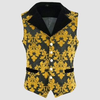 Men’s Monarch Vest Black & Gold Victorian Single Breasted Waistcoat