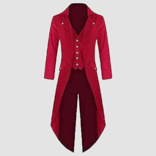 Men’s Red Cotton Twill Steampunk Tailcoat Jacket