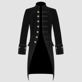 New Black Velvet Goth Steampunk Victorian Frock Coat