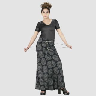 New Vintage Printed Dark Grey Long Skirt For Women