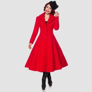 Premium Long Sleeves Red Wool Vintage Coat