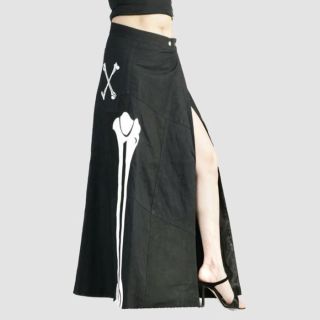 Punk Black Mystique Women Skeleton Long Split Skirts