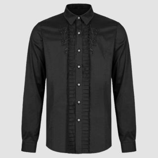 Men's Gothic Victorian Ruffle Shirt with Embroidery