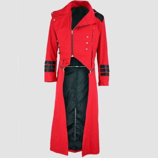 Men Punisher Hooded Vampire Trench Long Coat Red Black