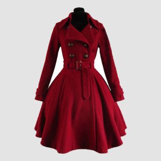 Women's Wool Coat Double-Breasted Waist Belt Design