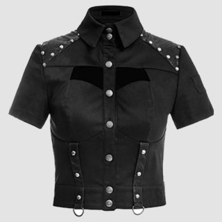 Leather And Studs In Sexy Military Uniform Shirt Ensemble