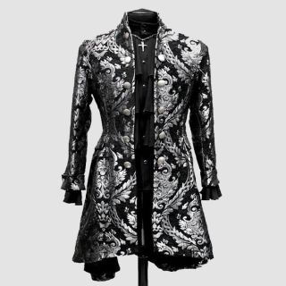 Silver Black Tapestry Brocade Dragon Coat