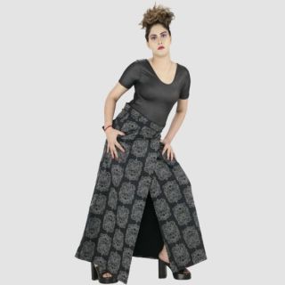 Stylish Printed Dark Grey Skirts With Front Cut