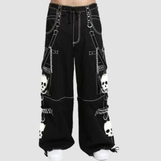 Black & White Super Skull Chain Zip-Off Pants