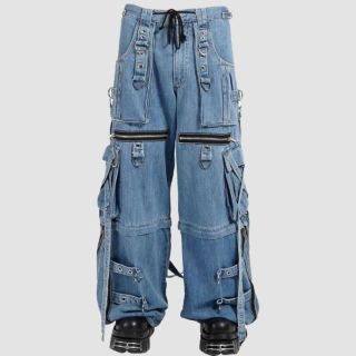 X-Strap Light Blue Denim Wide Leg Pants