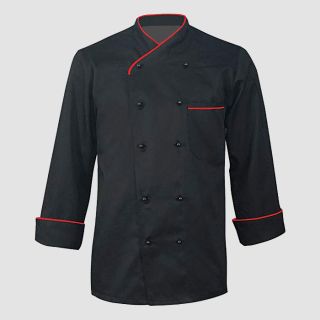 Men Military Jackets Long Sleeve Black Chef With Red Piping