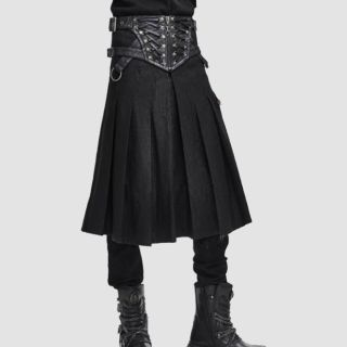 Men's Black Gothic Punk Pleated Half Skirt