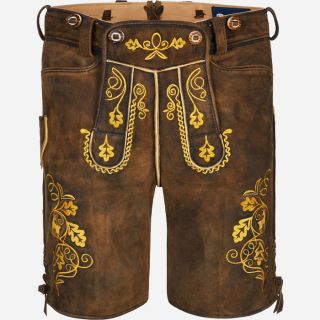 Brown Leather Lederhosen with Golden Embroidery