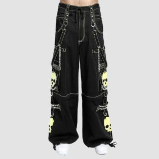Mens Gothic Black Lime Super Skull Pant