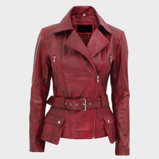 Victoria Women's Bold Red Leather Moto Jacket